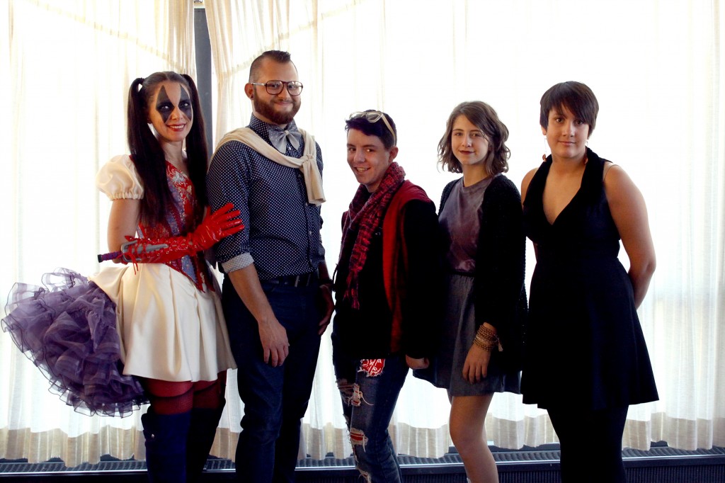 (Left to Right) Pamela Ptak (Project Runway- Season 7), Geovanny Colon of Vinn Alexander Collins, Justin Orlick, Ana Raiola, Joya Widney 